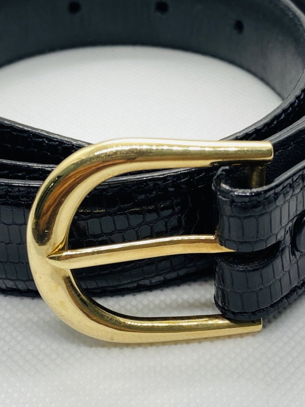 Tiffany & Co 14K Yellow Gold Buckle Leather Black Belt 34
